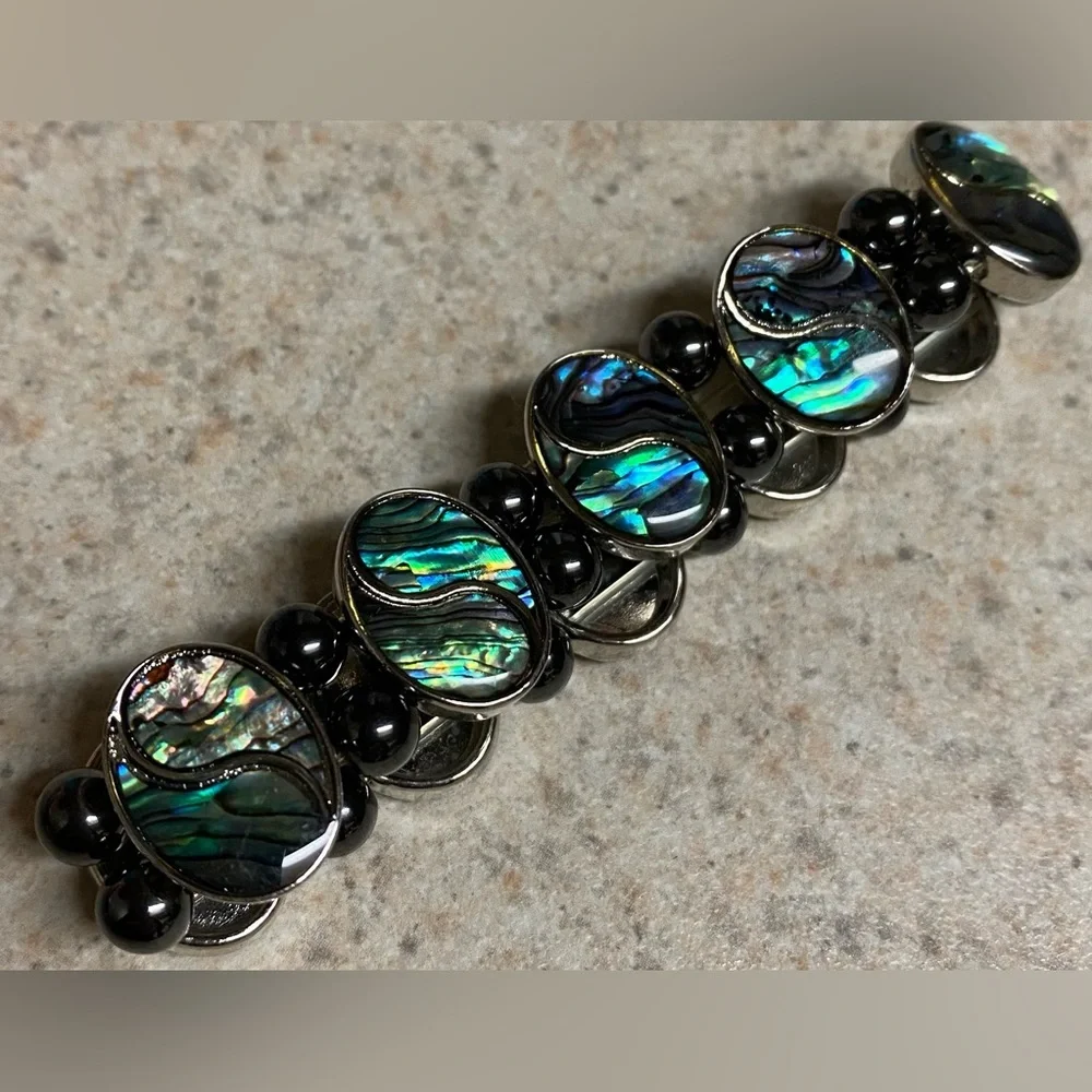 Equilibrium Chakra Abalone & Hematite Oval Disc Stretch Bracelet